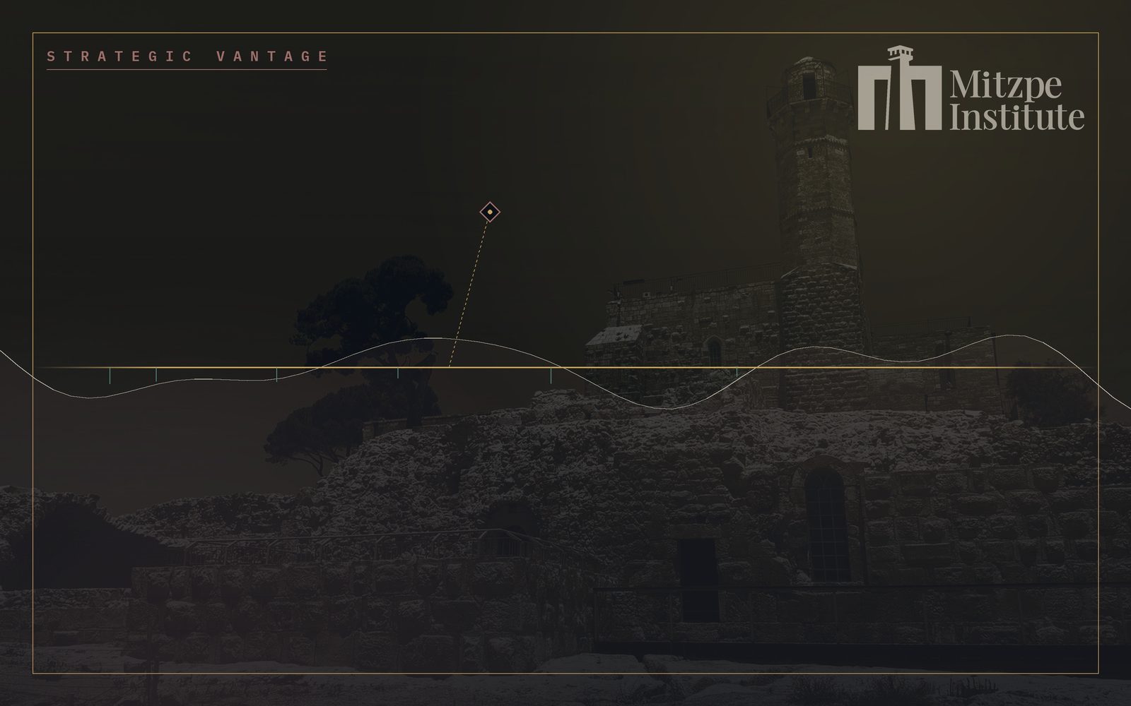 Mitzpe Institute — Strategic Vantage: textless sightline motif on an ink field, muted-rose accent.